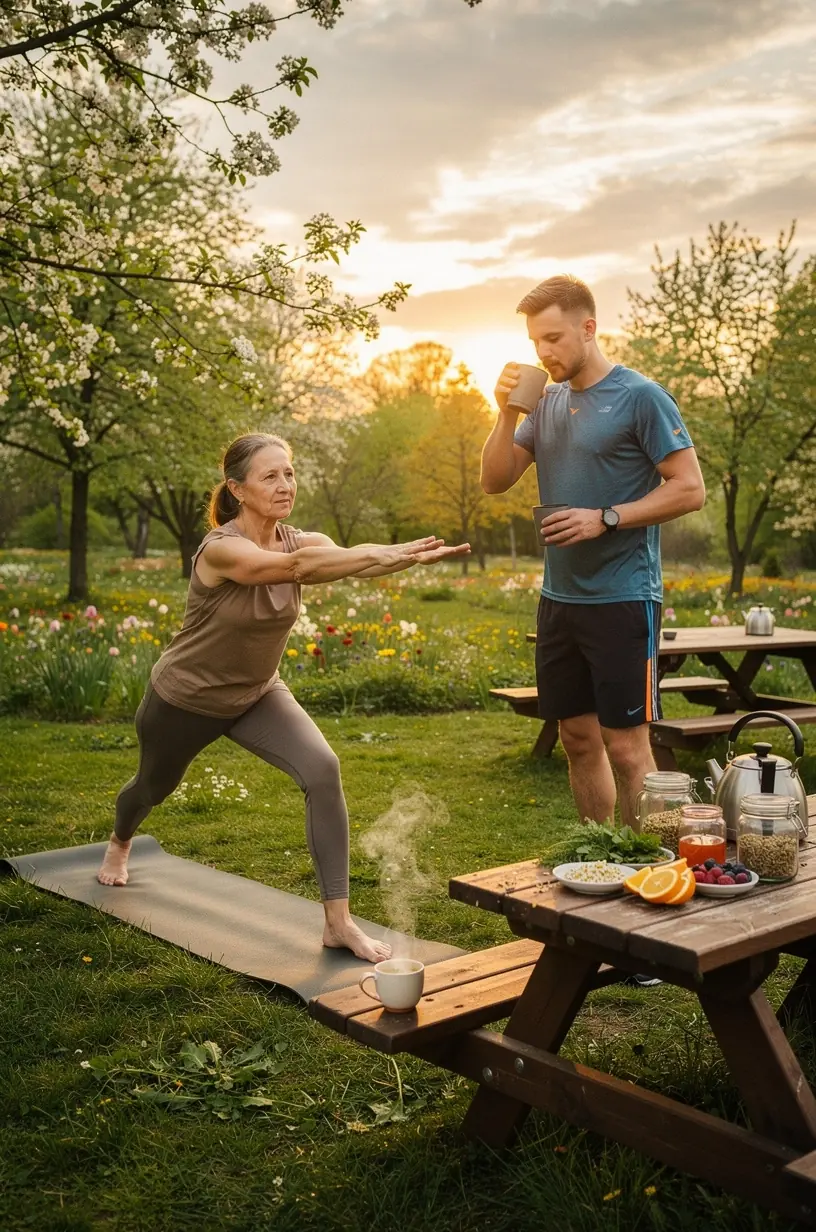 Mokslinė iliustracija apie arbatos naudingą poveikį organizmui ir bendrą savijautą.